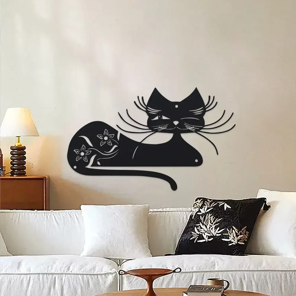 1pc Elegant Black Cat Metal Wa - Outdoor Powerwall recension och pris