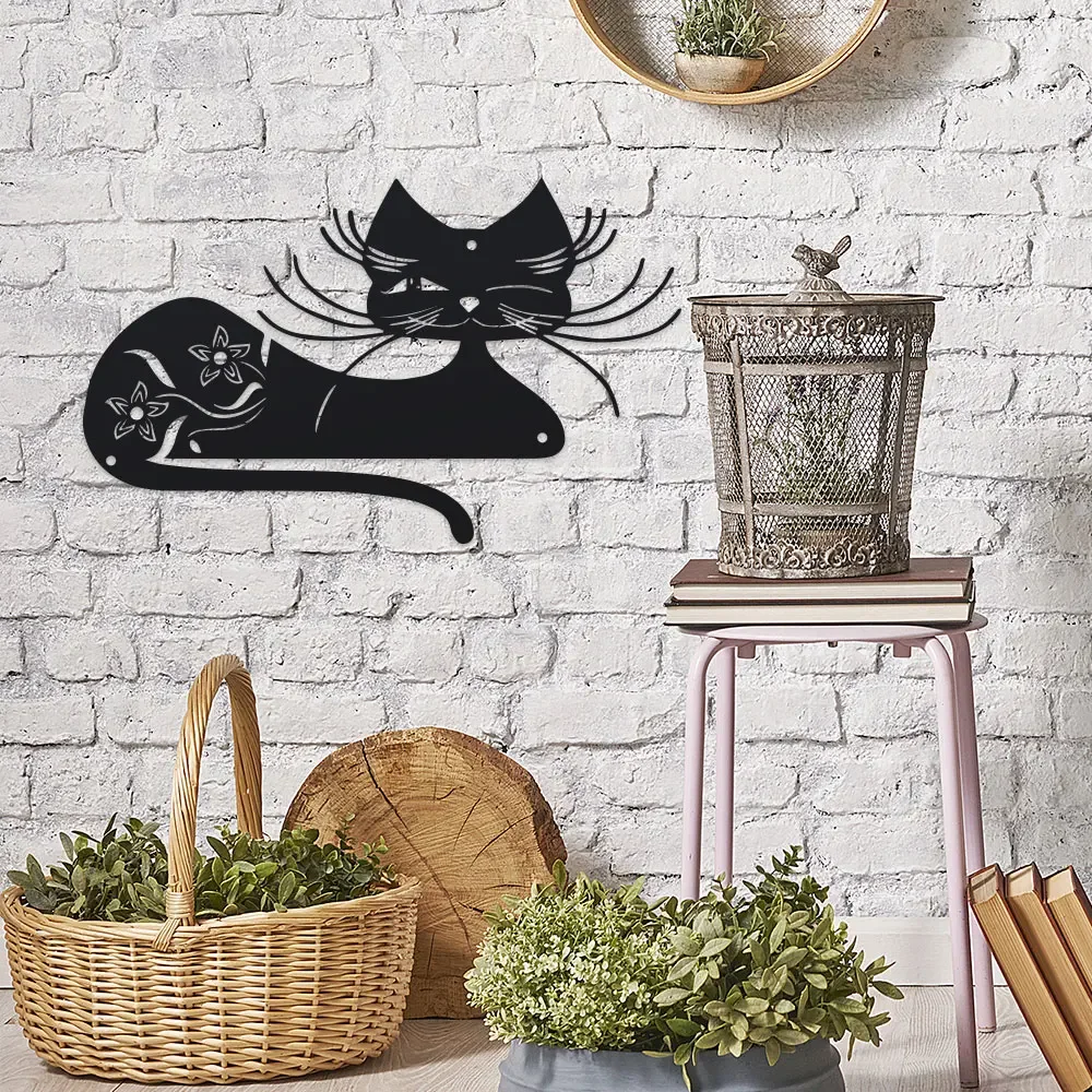 1pc Elegant Black Cat Metal Wa - Outdoor Powerwall recension och pris