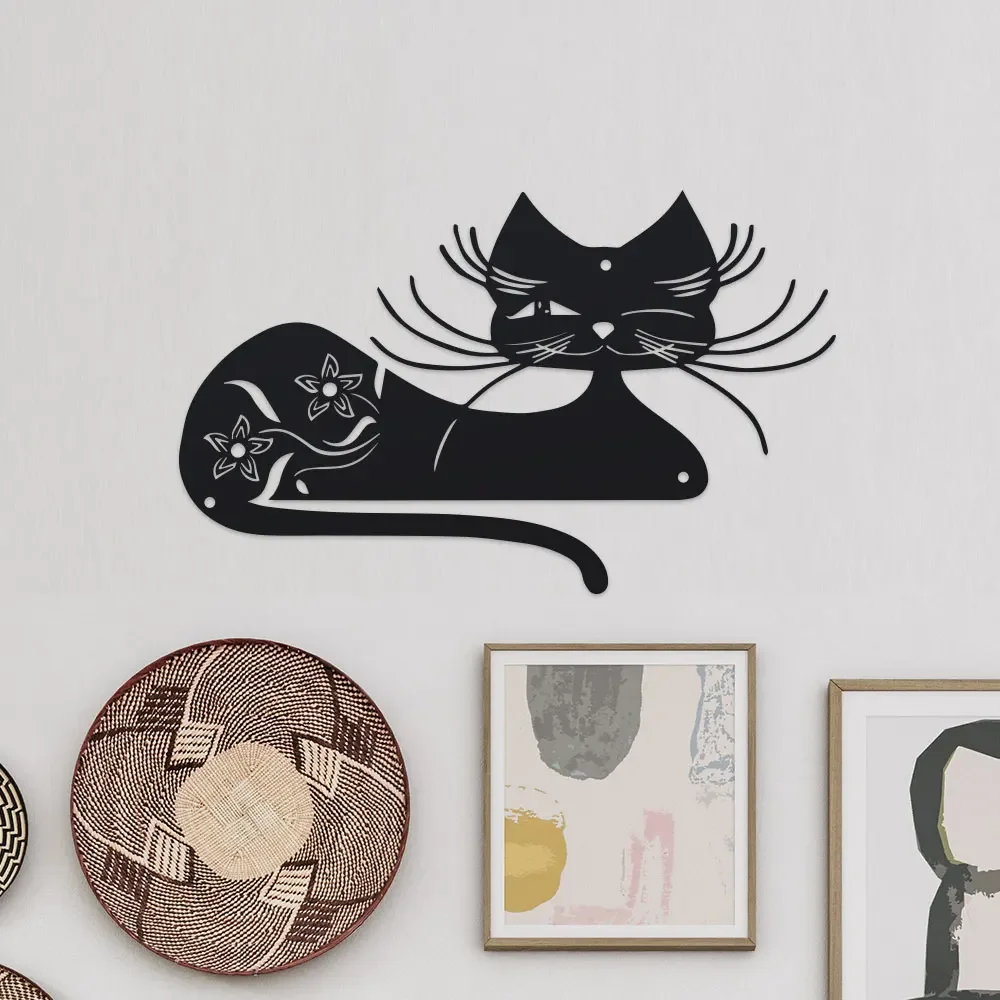 1pc Elegant Black Cat Metal Wa - Outdoor Powerwall recension och pris